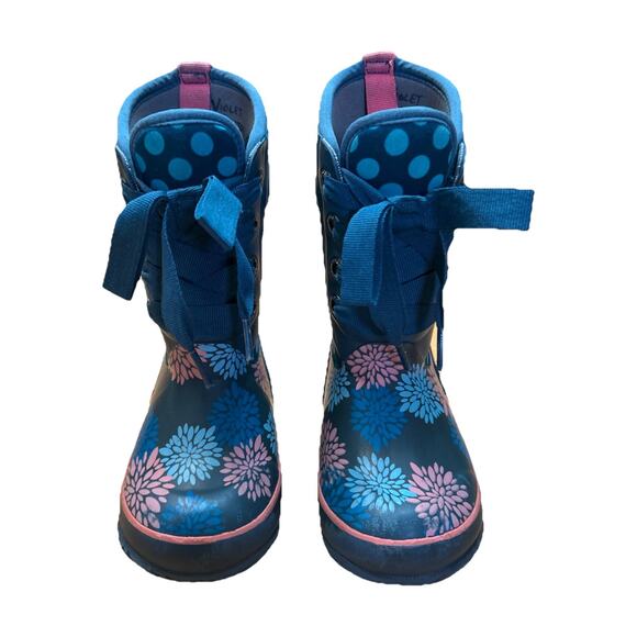 Bogs Little Girl 9 Boot Rubber Blue Casey Lace Up Waterproof Winter Snow Toddler - Picture 2 of 8